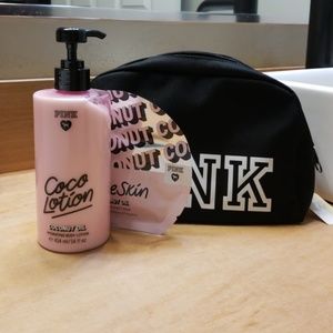 PINK make-up/travel zip bag and lotion and mask